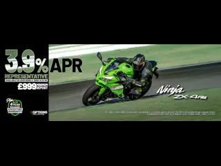 The 2025 Ninja ZX-4RR is available from 3.9% APR on HP or 4.9% APR Representative on PCP with Kawasaki Finance.